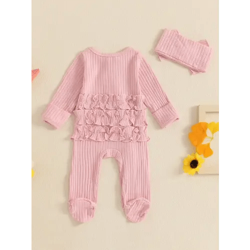 newborn girl fall outfit solid ribbed ruffle trim long - Temu