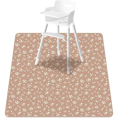 Baby Splat Mat for Under High Chair, 51 x 51 Inch Wipeable Splash Mat，Floor Protector，Wipe-Clean Tablecloth and Playing Mat (Flower)