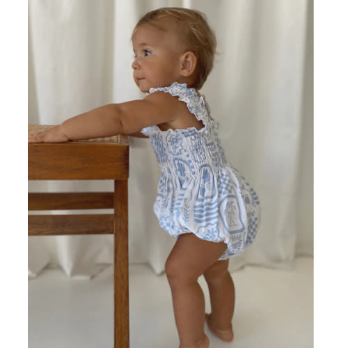 ESME ROMPER - BLUE/WHITE PRINT