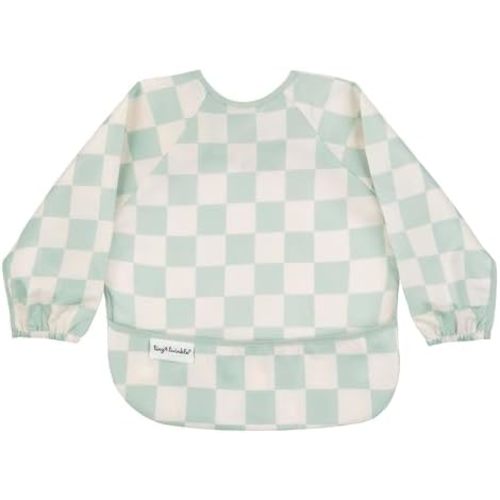 Tiny Twinkle Long Sleeve Bib for Babies & Toddlers | Waterproof Smock Bib for Eating | Machine Washable & Mess-Proof Feeding Essentials | Newborn Shower Gift (Checkers Sage, 6–24M)