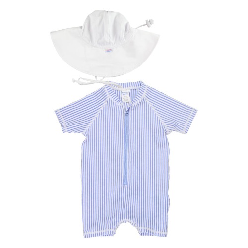Seersucker One-Piece Swimsuit & Sun Hat Set, 0-3M