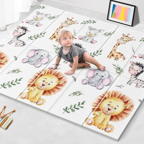 79x71 Extra Large Baby Play Mat for Floor, Foldable Foam Playmat for Babies 0-12 Months & Kids, Non-Toxic Waterproof Baby Mat for Floor, Thick Playpen Mat for Tummy Time Crawling