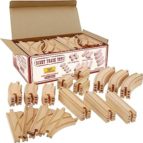 Wooden Train Track 52 Piece Set-18 Feet Of Track Expansion - 5 Distinct Pieces - 100% Compatible with All Major Brands Including Thomas Wooden Railway System: Screen Free Christmas Gift For Toddlers
