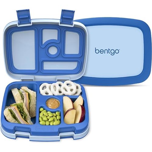 Bentgo Kids Bento-Style 5-Compartment Leak-Proof Lunch Box - Ideal Portion Sizes for Ages 3 to 7 - Durable, Drop-Proof, Dishwasher Safe, PFAS & BPA-Free & Made with Food-Safe Materials (Blue)