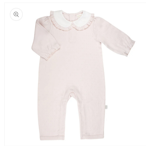 Paty Organic Cotton Pointelle Knit Romper with Ruffle Collar - PatyInc