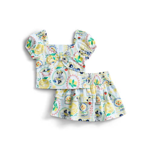 Minnie and Friends Toddler Girls Allover Print Puff Sleeve Top and Matching Skirt Set, 2-Piece, Sizes 12M-5T