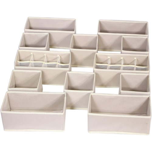 12 Pack Foldable Drawer Organizer Dividers Cloth Storage Box Closet Dresser Organizer Cube Fabric Containers Basket Bins for Underwear Bras Socks Panties Lingeries Clothes Beige NN246