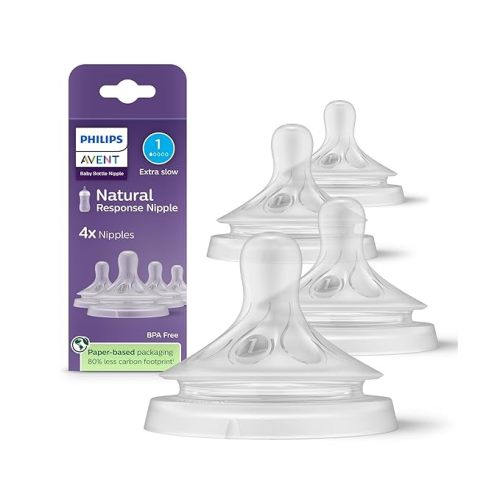 slow flow Philips Avent Natural Response Nipples, Extra Slow Flow (Flow 1), 4-Pack, SCY961/44