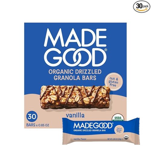 MadeGood Chocolate Drizzled Granola Bars, Vanilla (30 Count) Bulk Gluten Free Snacks