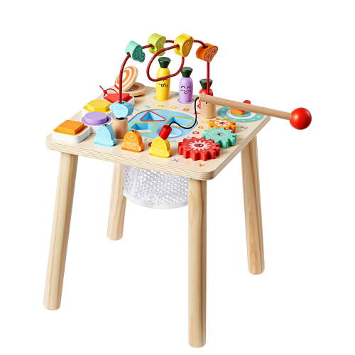 KFFKFF Montessori Activity Table for Toddlers Aged 1-3, 8-in-1 Wooden Learning Desk, Baby Play Table for Boys & Girls 6+ Months, Ideal for Birthdays, Holidays, and Special Occasions