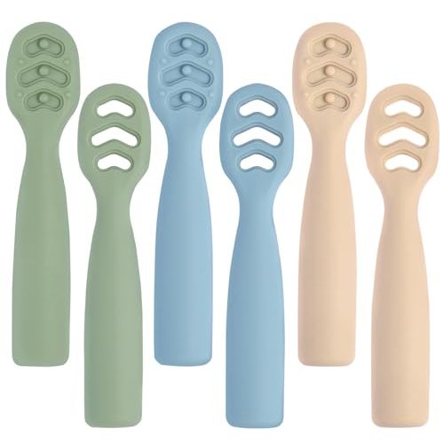 Eascrozn Baby Spoons Self Feeding 6+ Months Set, 6 Pack First Stage Baby Led Weaning Supplies, BPA Free, Toddler Utensils for Soft Tip Silicone Feeding Spoon, Boil and Dishwasher Safe