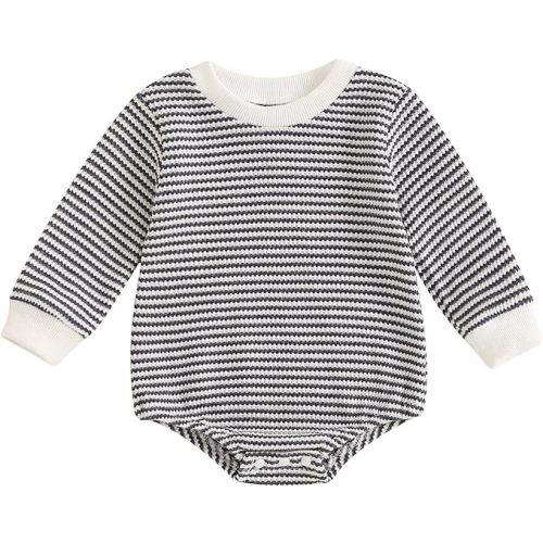 VISGOGO Unisex Baby Boy Girl Romper Waffle Newborn Infant Onesie Clothes Long Sleeve Bubble Oversized Romper Bodysuit Top