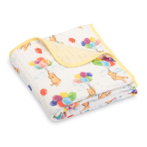 LollyBanks Muslin Baby Blanket, 100% Organic Cotton Breathable Muslin Quilt, Large 47 x 47 Inches 6 Layers Newborn Blanket for Boys and Girls, Soft and Lightweight Infant Quilt (Bear Balloon Print)