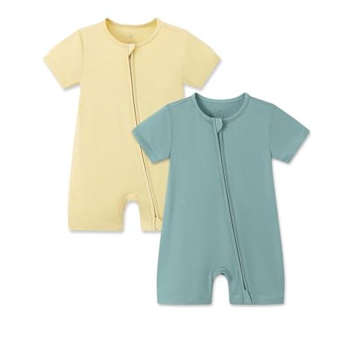 JunNeng Baby 2 Pack Rayon of Bamboo Romper Sleeper 2 Way Zipper Short Sleeve Jumpsuit Zipper Footless One-piece