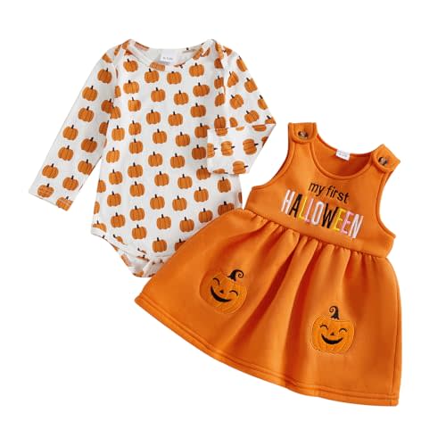 Socutebabe My First Halloween Baby Girl Outfit Newborn Short Sleeve Romper and Overalls Skirt Dress Outfits Cute Clothes