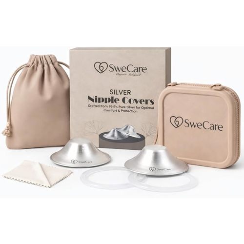 5-in-1 999 Silver Nursing Cups for Breastfeeding, Reusable Silver Nipple Covers, Silicone Rings Accessories