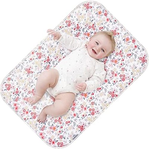 Baby Diaper Changing Pad – 31.5" x 21.5" Extra Large Waterproof Absorbent Portable Changing Mat, Reusable Changing Pad Liner for Travel or at Home Use(Floral3)