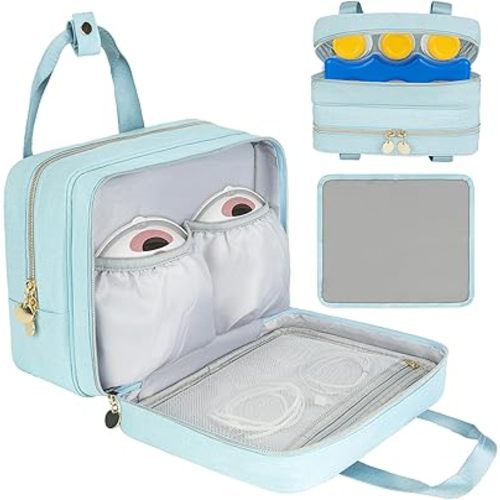 Wearable Breast Pump Bag with Cooler Compartment,Breast Milk Pump Travel Bag Compatible with Willow,Elvie,Medela Pump&Momcozy M5/S12 Pro, Carrying Case for Pump Parts and Bottles,Blue