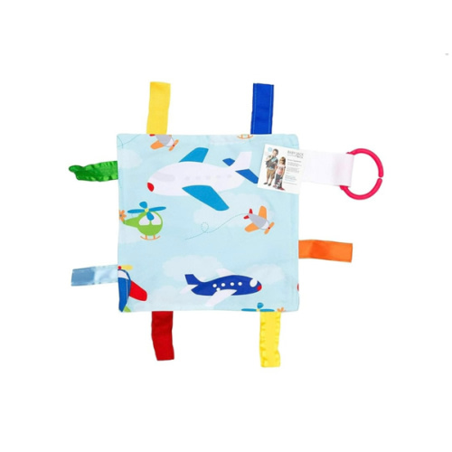 Baby Sensory Crinkle & Teething Square Lovey Toy with Closed Ribbon Tags for Increased Stimulation: 8"X8" (Airplanes)