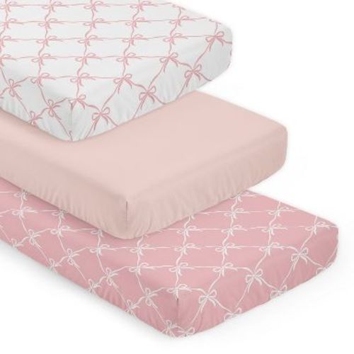 Sweet Jojo Designs Baby Girl Fitted Crib Sheets Ballerina and Ballet Bows Pink and White 3pc