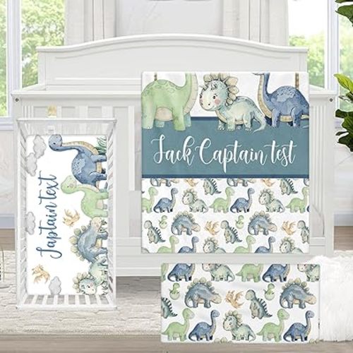 Personalized Crib Bedding Set, 3 Pcs Custom Baby Crib Sets with Baby Name, Dinosaur World Bedding Set, Baby Bedding Crib Sets for Baby Boy Girl, Customized Gifts for Toddlers Kids Infants