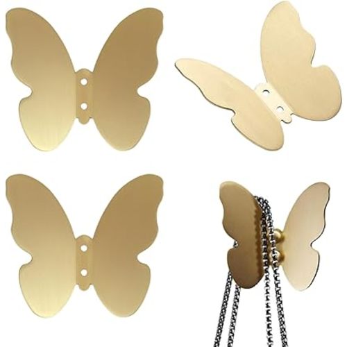3 PCS Brass Butterfly Hooks with Screws, Decorative Wall Mounted Hooks Hat Rack Robe Hook for Bathroom Kitchen Entryway (Gold)
