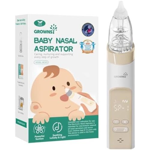 GROWNSY Electric Nasal Aspirator for Baby, Nose Sucker with 3 Tips, Beige