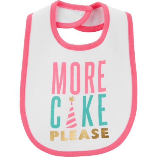 More Cake Please Birthday Teething Bib - Pink/White