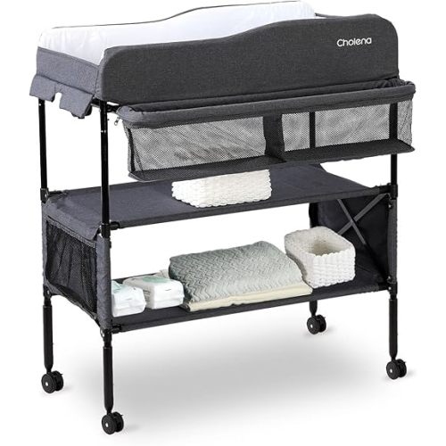 cholena Changing Table Foldable Baby Changing Table, Adjustable Changing Tables for Newborns, Black