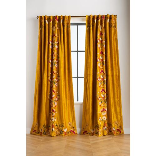 Fiori Velvet Embroidered Floral Blackout Curtain
