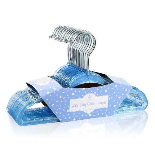 Concepts Baby Hangers, Blue Acrylic Glitter Infant Hangers with Chrome Hook - Space-Saving Clothes Hanger, 20-Pack