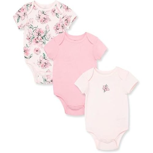 Little Me Clothes for Baby Girls’ 3-Pack 100% Cotton Bodysuits with Full Snap Closures, Baby Essentials, Newborn to 9 Months