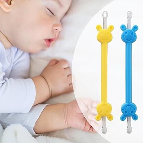 2 Pack Nasal Booger & Ear Cleaner - Safe Baby Booger Remover, Nose Picker & Earwax Removal Gadget for Infants & Toddlers (Yellow & Blue)