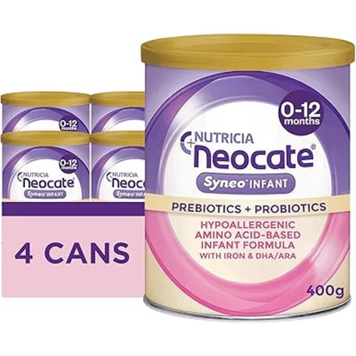 Neocate Syneo Infant - Hypoallergenic, Dairy-free, Amino Acid-Based Baby Formula with Prebiotic Fiber, Probiotics & DHA/ARA - Food Allergy-Friendly Formula - 14.1 oz (Pack of 4)