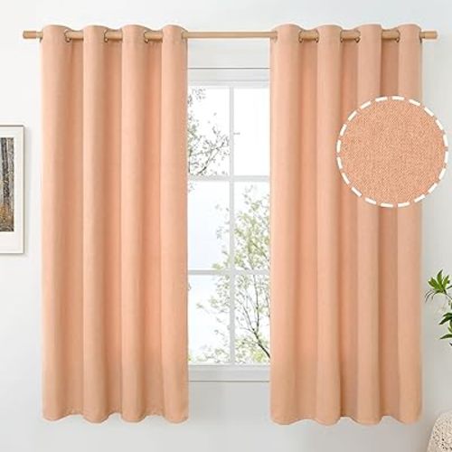 BGment Peach Linen Curtains 63 Inch Length No See Through for Living Room, Privacy Thick Textured Drapes for Bedroom Girl with Grommet Light Filtering Spring Decor, 2 Panels, Each 52 Inch Wide