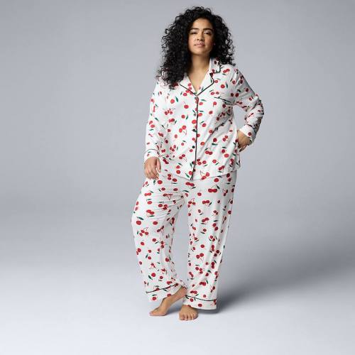 Plus Size Simply Vera Vera Wang 2-Piece Cozy Long Sleeve Pajama Top & Pajama Pants Set