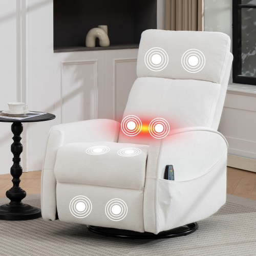 Rocker Recliner with Heat and Massage, LEGAHOME Velvet Upholstered 360° Swivel Rocking Recliner, Small Rocker Recliner with Side Pockets for Small Space, Rocking Chair for Nursery Home Theater, Beige