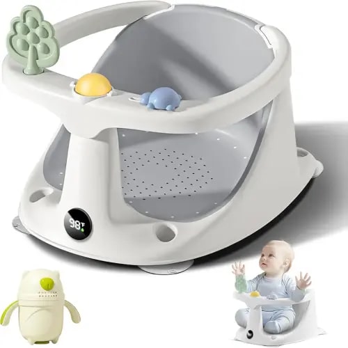 Coldew Baby Bath Seat for Babies 6 Months & Up, Non-Slip Toddler Bath Seat for Baby Sitting Up, Safe Baby Bath tub Seat with Suction Cups, Soft Cushion, Baby Bath Chair Gray