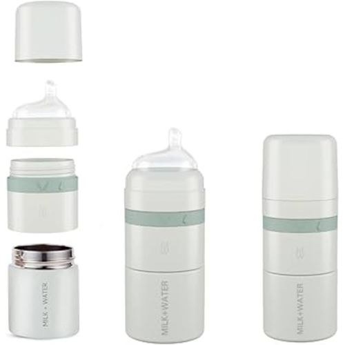 MILK & WATER All in One Baby Bottle & Baby Formula Dispenser On The Go, 5oz - Keeps Water Warm & Formula Fresh - Baby Formula Mixing Bottle with Anti Colic Nipple - Leak-Proof - 3+ Months (Green)