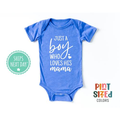 Just A Boy Who Loves His Mama Onesie® - Mother's Day Bodysuit - Trendy Baby Gift - Mothers Day Baby Gift - Gray