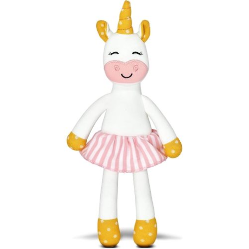 Apple Park Organic Farm Buddies Dancing Unicorn 11.5" Soft Toy | Non-Toxic, Hypoallergenic, 100% Organic Cotton for 0m+ | Stuffed Animal (White)