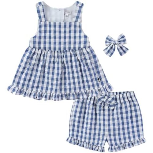 Sperry Baby Girls Seersucker Dress with Hair Accessory and Shorts 3 Piece Outfit Set for Infant