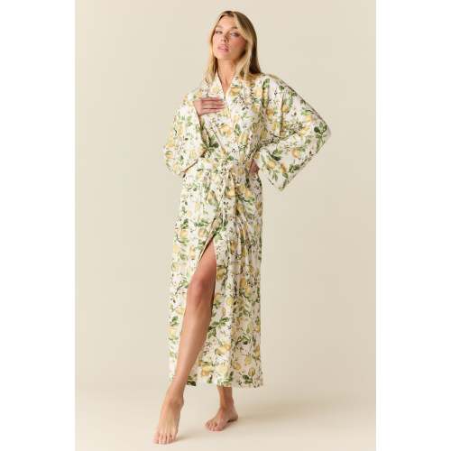 MASONgrey Kaia Cloud Jersey Kimono Robe in Lemon Verbena - M