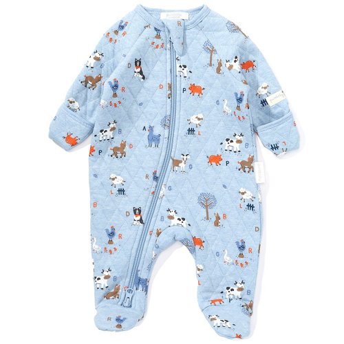 Purebaby Baby Boys Long-Sleeve Organic Cotton Blend Farmyard-Inspired-Print Quilted Footie Coverall