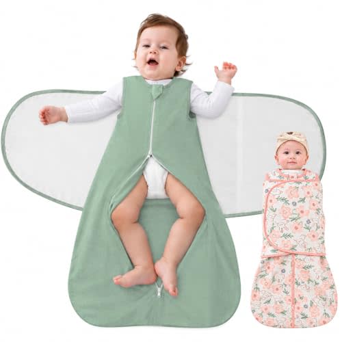 ZIGJOY Baby Swaddle Sleep Sack 0-12 Months, 1.0 TOG, 100% Cotton | 3-Way Wearing-Arms In/Out or Hands to Face, Quiet Wrap & 2-Way Zipper for Easier Sleep Transitions & Night Diaper Changes
