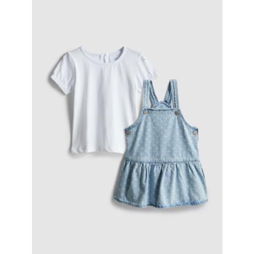 0-36mths | T-Shirt and Polka Dot Overall Dress Set