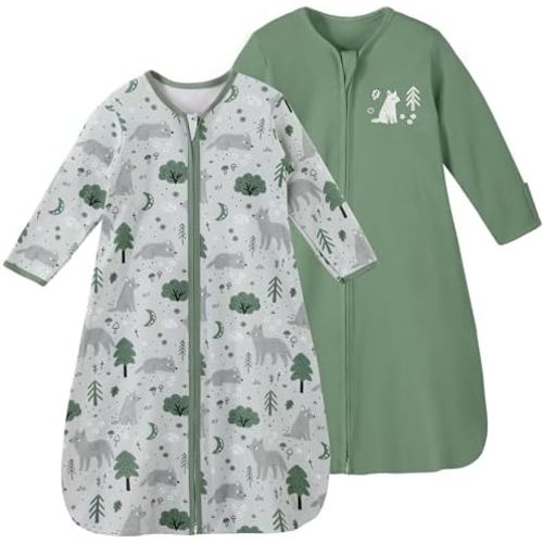 Yoofoss Baby Sleep Sack 0-6 Months Long Sleeve 100% Cotton 2 Pack 0.5 Tog