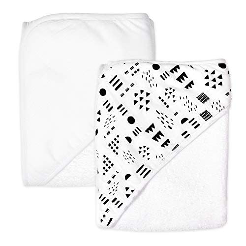 HonestBaby Unisex Baby 2-Pack Organic Cotton Hooded Towels Bandana, Pattern Play, One Size US