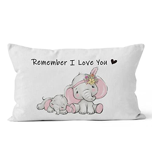 HIWX Cute Elephant Remember I Love You Decorative Pillowcase Throw Pillow Cover, Sweet Elephant Family Baby for Sofa Bed Room Home Nursery Decor 12 x 20 Inch Pillow Case