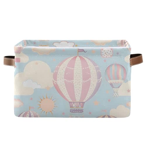 ALAZA Hot Air Balloon Foldable Storage Box Storage Basket Canvas Storage Bin with Handle Rectangular Decorative Fabric File Box for Shelf Closet, 2 Pack